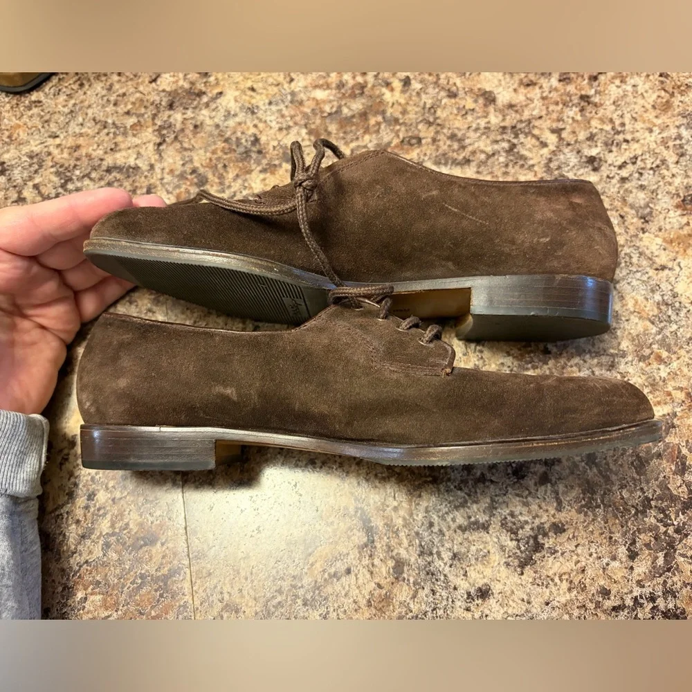 Salvatore Ferragamo Dark Brown Suede Oxfords - Picture 7 of 10